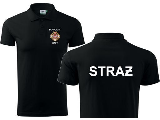 Czarna haftowana koszulka polo straż osp herb 2xl