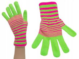 Rękawiczki młodzież damskie zielony kolory paski