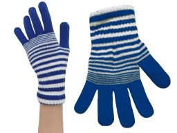 Rękawiczki młodzież damskie błękit niebieski paski