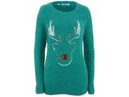 B.p.c sweter zielony z reniferem z cekinów *44/46