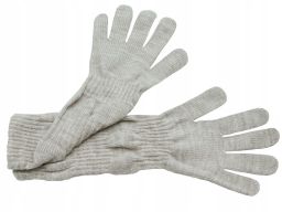 Długie rękawiczki gładkie polskie jasny beż melanż