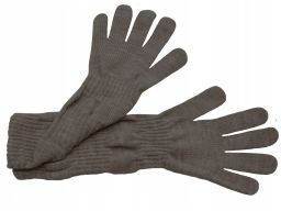 Długie rękawiczki gładkie polskie brąz melanż