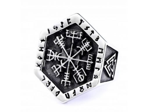 Sygnet nordycki pierścień vegvisir valknut runy