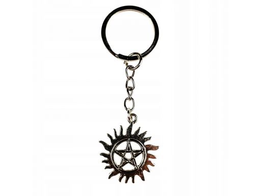 Brelok metalowy pentagram słońce posrebrzany