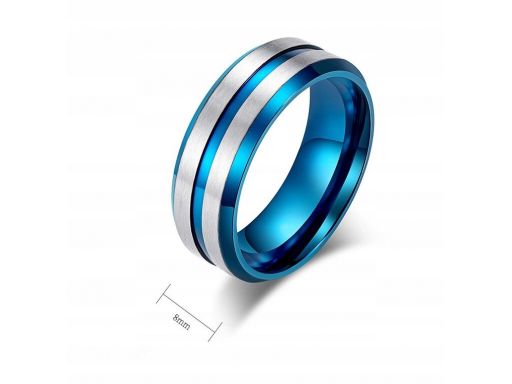 Niebieska srebrna obrączka sygnet pierścień 316l