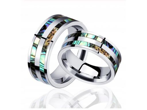 Obrączka pierścień kryształ muszla abalone 316l #2