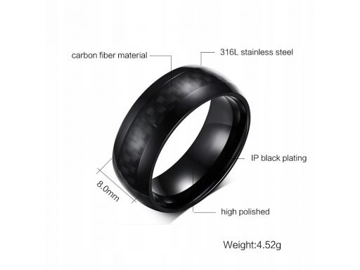 Czarna obrączka sygnet carbon włókno węglowe 316l
