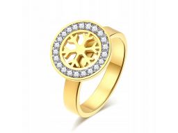 Złoty sygnet pierścionek płatek śniegu śnieżynka