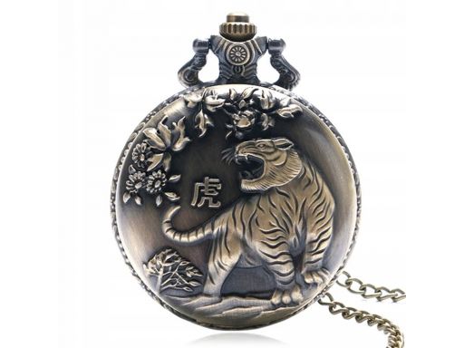 Piękny zegarek kieszonkowy tygrys zodiak 24h pl