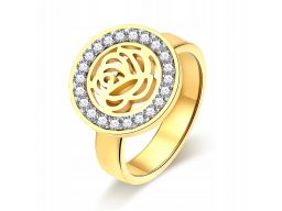 Złoty sygnet pierścionek obrączka róża pąk róży
