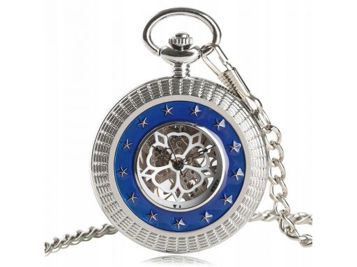 Mechaniczny zegarek kieszonkowy srebrny gwiazdy