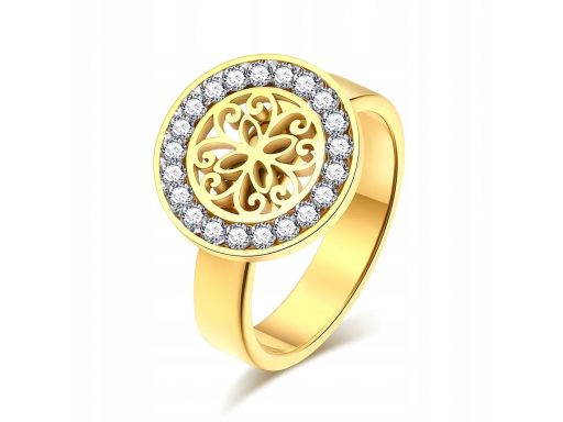 Złoty sygnet pierścionek obrączka mandala kwiat