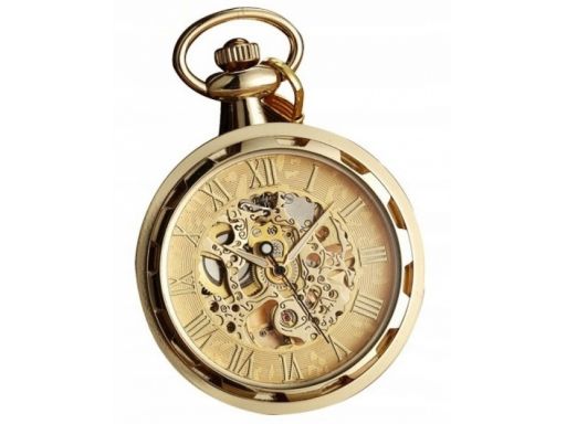 Mechaniczny zegarek kieszonkowy szkielet złoty