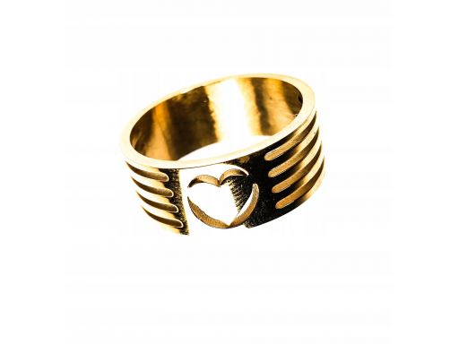 Złoty sygnet pierścionek obrączka ażurowa serce