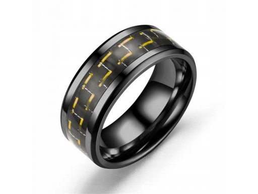 Tytanowa czarna obrączka żółta męska pierścień