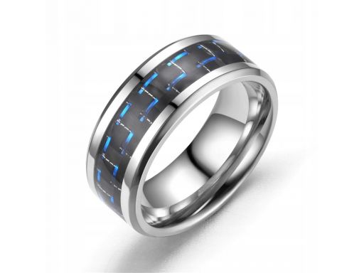 Tytanowa srebrna obrączka niebieska pierścień
