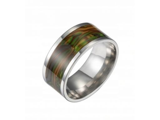 Obrączka pierścień drewno muszla abalone 316l #1
