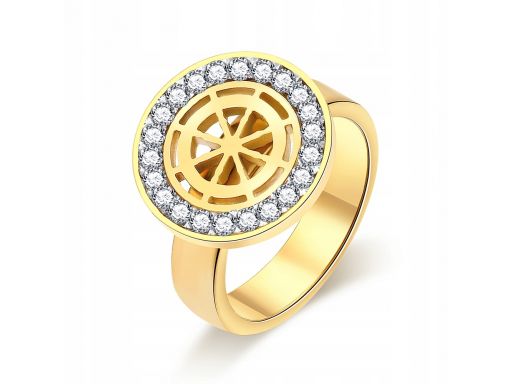 Złoty sygnet pierścionek obrączka ster morski koło