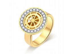 Złoty sygnet pierścionek obrączka ster morski koło