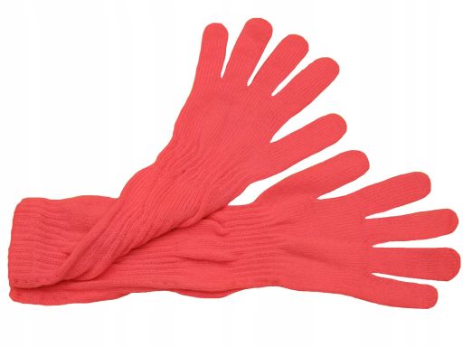 Długie rękawiczki gładkie polskie pudrowy koral