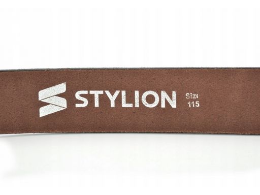 Pasek skórzany męski stylion w pudełku brązowy pas