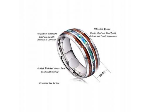 Obrączka pierścień drewno muszla abalone 316l #3