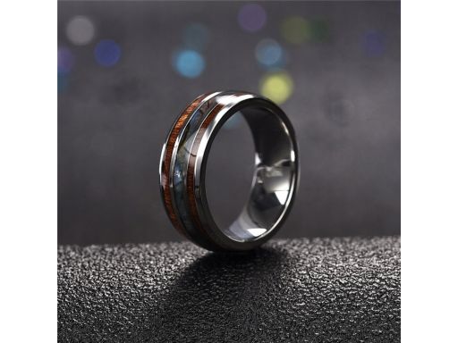 Obrączka pierścień drewno muszla abalone 316l #3