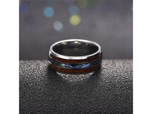 Obrączka pierścień drewno muszla abalone 316l #3