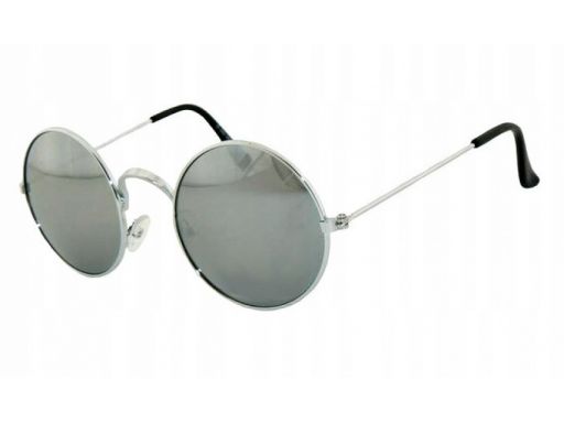 Okulary lenonki lustrzanki hippie retro srebrne