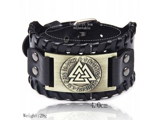 Nordycka bransoleta skórzana valknut wiking runy 2