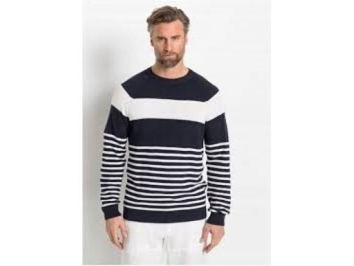 *b.p.c sweter męski w biało-czerwone paski l.