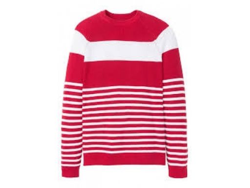 *b.p.c sweter męski w biało-czerwone paski l.