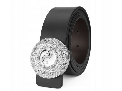 Luksusowy czarny pasek skórzany yin yang 120 cm