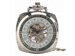 Mechaniczny zegarek kieszonkowy srebrny kwadratowy