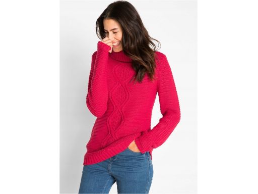 *b.p.c sweter damski czerwony z warkoczem r.36/38