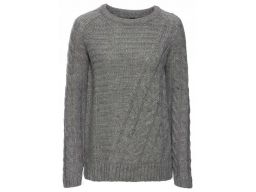 *b.p.c sweter szary z plecionym wzorem ^40/42