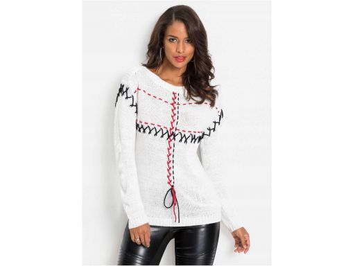 *b.p.c biały sweter z kolorową nitką 40/42.