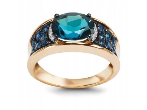 Złoty pierścionek pxd5246 - topaz błękitny