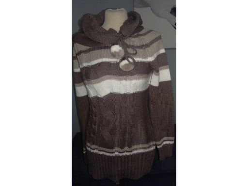 Sweter r.10/38 m damski wiązany pompony stan bdb