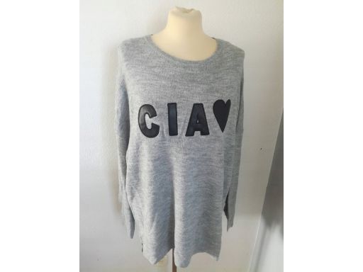 Bluzka r.14/42 xl nowa sweter napis szara damska