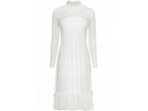 B.p.c biała sukienka z falbaną i perłami r.36/38