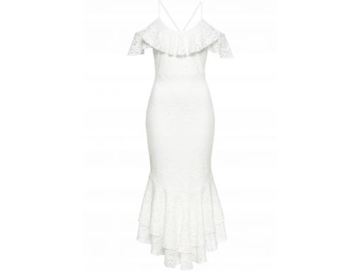B.p.c biała sukienka koronkowa z falbanami r.36/38