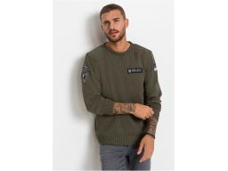 *b.p.c sweter męski khaki z naszywkami s.