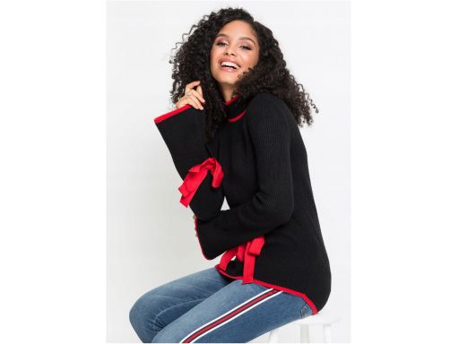 *b.p.c sweter czarny z czerwonymi dodatkami 40/42.