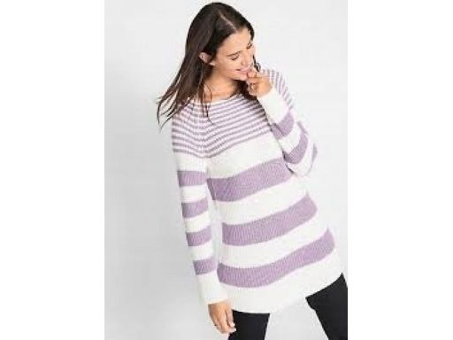 *b.p.c sweter w pasy biało-liliowe 40/42.