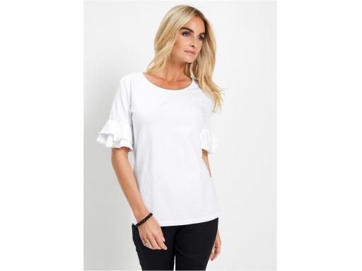 *b.p.c t-shirt damski biały z falbankami 56/58.