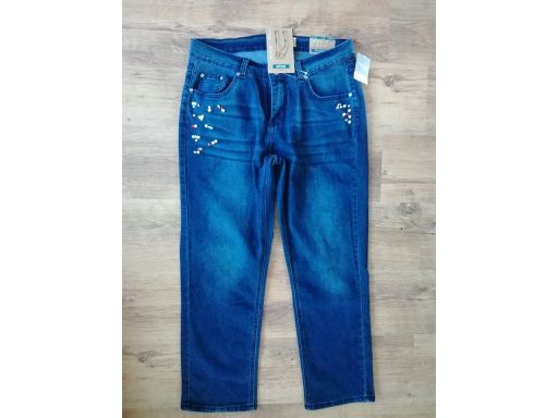Jeansy r.46 nowe spodnie koraliki pas 45-49cm x2