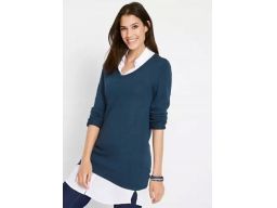 *b.p.c sweter 2w1 granatowy z białą koszulą 36/38.