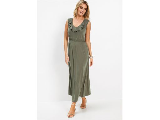 *b.p.c sukienka maxi khaki z falbaną r.44/46