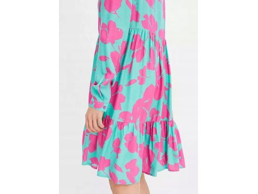 B.P.C. sukienka turkusowo-różowa we wzory z falbanami 42.